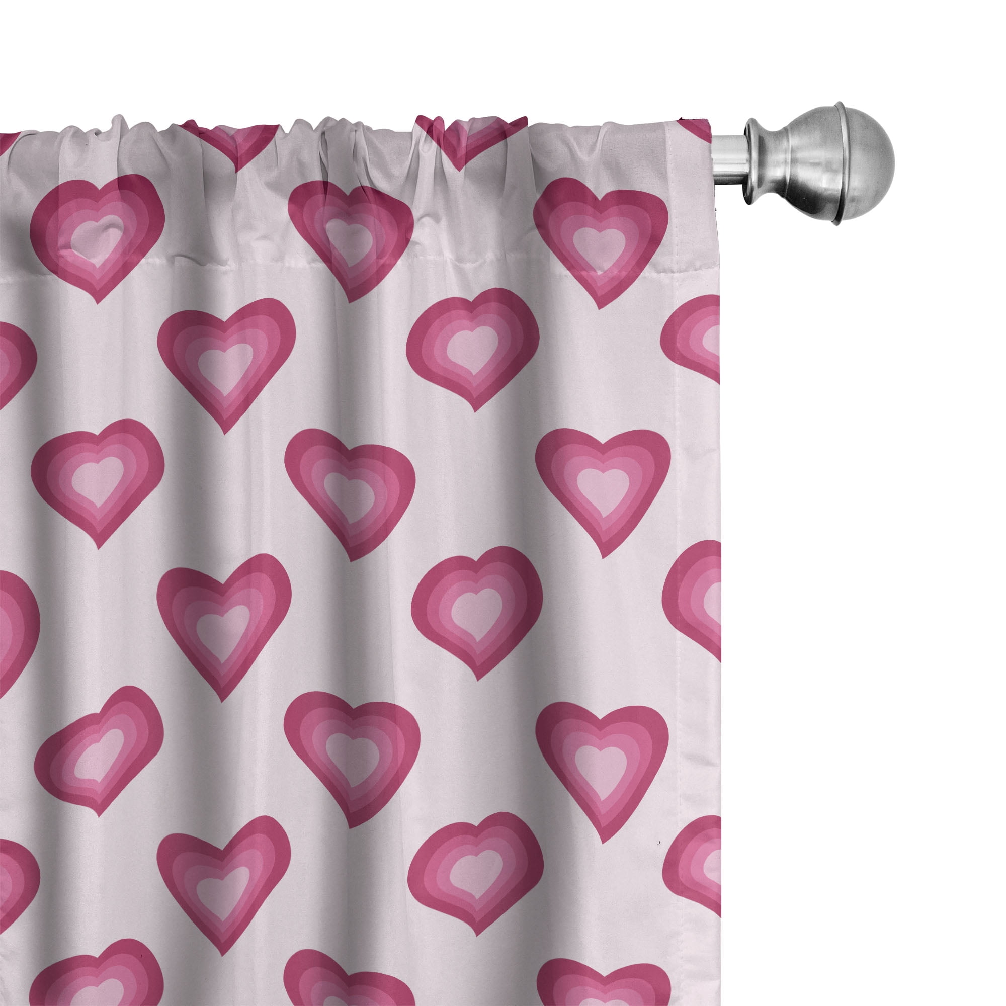 Pink Hearts Polyester Light-Filtering Curtain Panel Pair