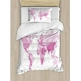thumbnail image 1 of Ambesonne Pale Pink Duvet Cover Set, World Map Continents, Twin, White Pale Pink, 1 of 3