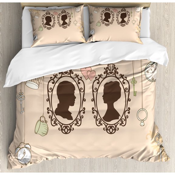 Ambesonne Pale Pink Duvet Cover Sets, Married Couple Retro, 2-King, Pale Pink Dark Brown