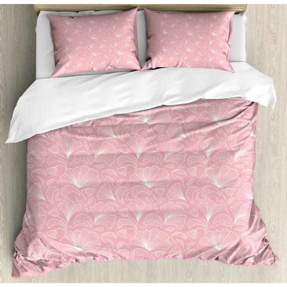 Ambesonne Pale Pink Duvet Cover Sets, Ornate Floral Lines, 2-Queen, White
