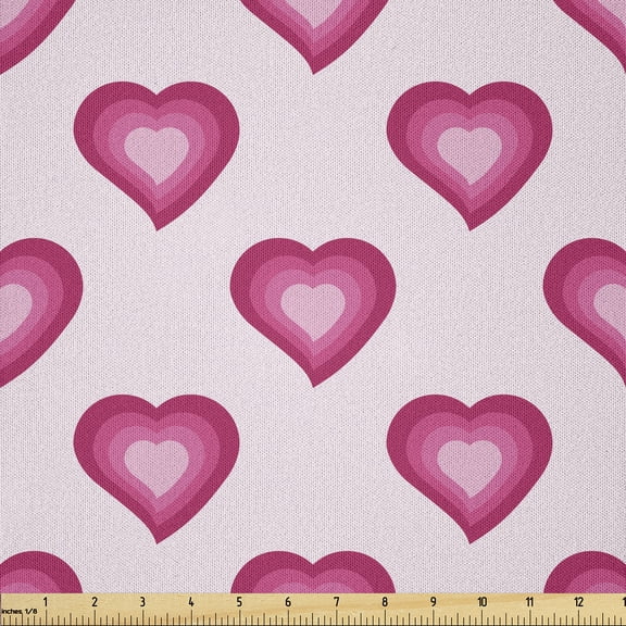 Ambesonne Pale Pink Fabric by the Yard Microfiber, Hearts Cartoon, 1 Yard, Magenta Pale Pink