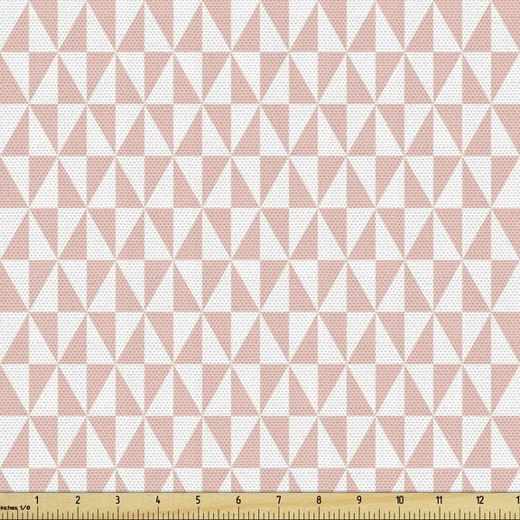 Ambesonne Pale Pink Fabric by the Yard Upholstery, Geometric Mosaic Grid, 3 Yards, Blush White