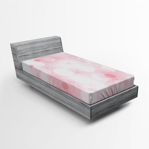 Ambesonne Pale Pink Fitted Sheet, Floral Spots, Twin Size, Pale Pink