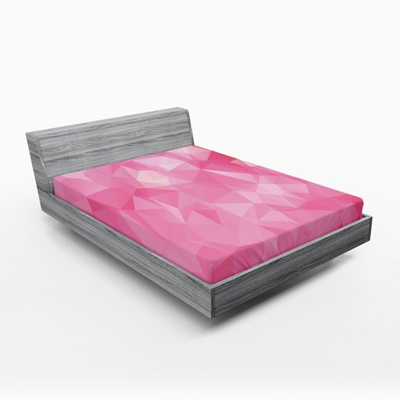 Ambesonne Pale Pink Fitted Sheet, Mosaic Fractal Style, Queen Size, Magenta Fuchsia