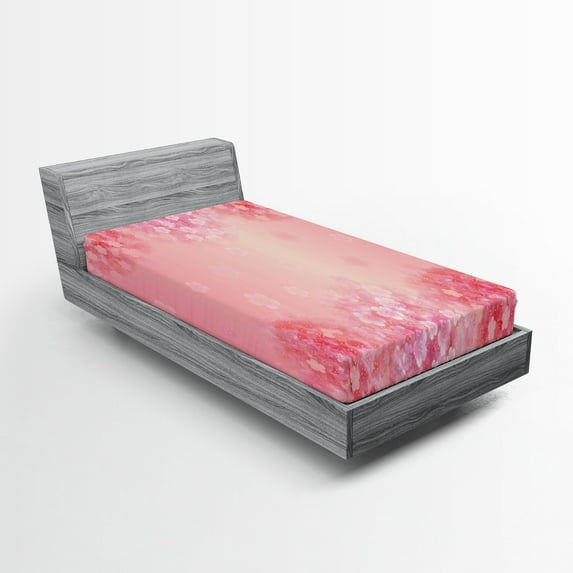 Ambesonne Pale Pink Fitted Sheet, Plum Blossom Botany, Twin Size, Coral Ruby