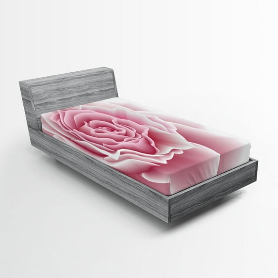 Ambesonne Pale Pink Fitted Sheet, Rose Petals Beauty, Twin XL Size, Pale Pink White