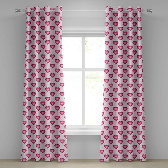 Ambesonne Pale Pink Grommet Curtain, Hearts Cartoon, 50" x 120", Magenta Pale Pink