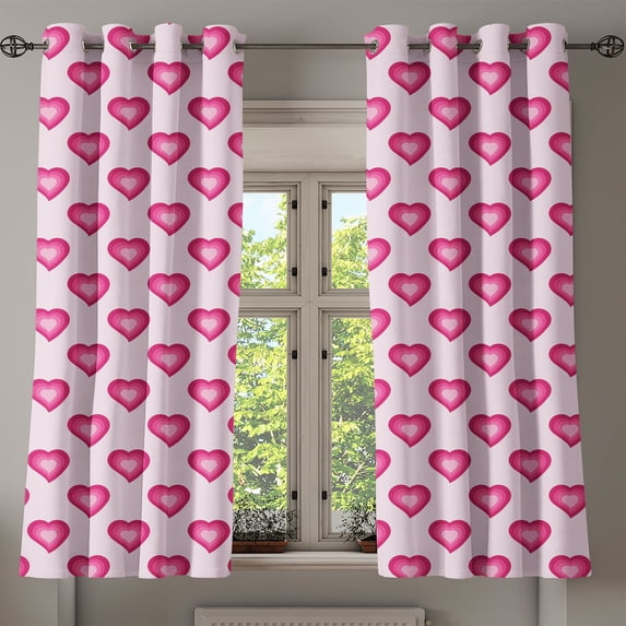 Ambesonne Pale Pink Grommet Curtain, Hearts Cartoon, 50" x 54", Magenta Pale Pink