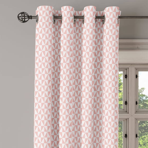 Ambesonne Pale Pink Grommet Curtain Single Panel, Geometric Mosaic Grid, 50"x60", Blush White