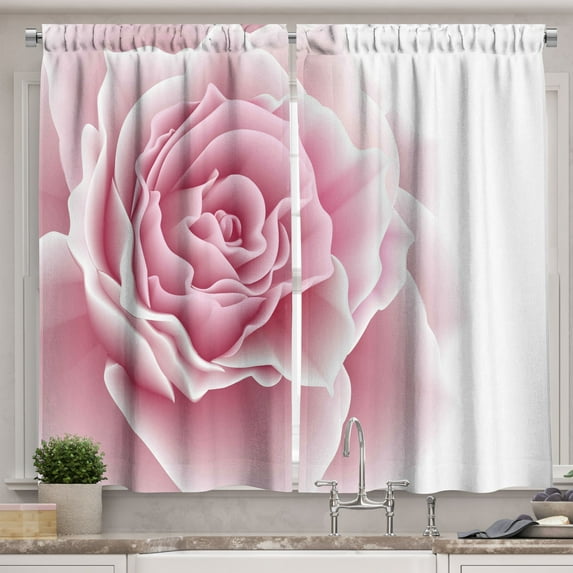 Ambesonne Pale Pink Kitchen Curtains, Rose Petals Beauty, 55"x45", Pale Pink White