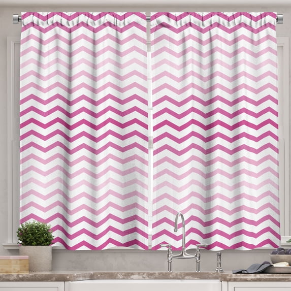 Ambesonne Pale Pink Kitchen Curtains, Twisted Parallel Lines, 55"x39", Magenta White