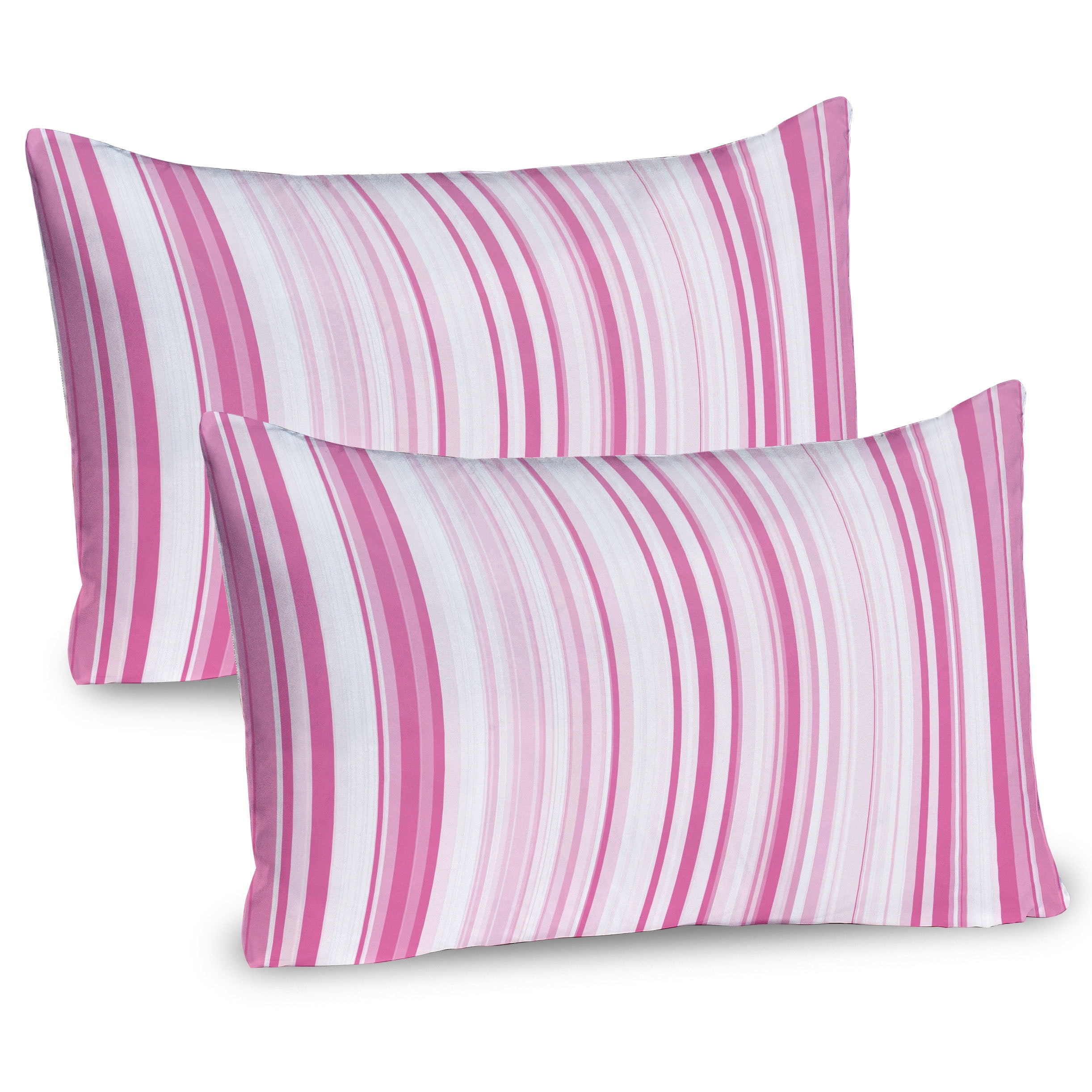 Pale Pink and White Striped Microfiber Pillow Sham Set