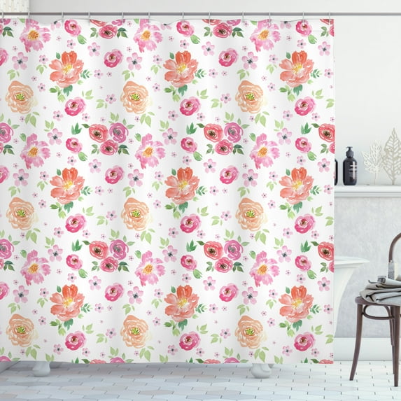 Ambesonne Pale Pink Shower Curtain, Watercolor Meadow, 69"Wx70"L, Multicolor