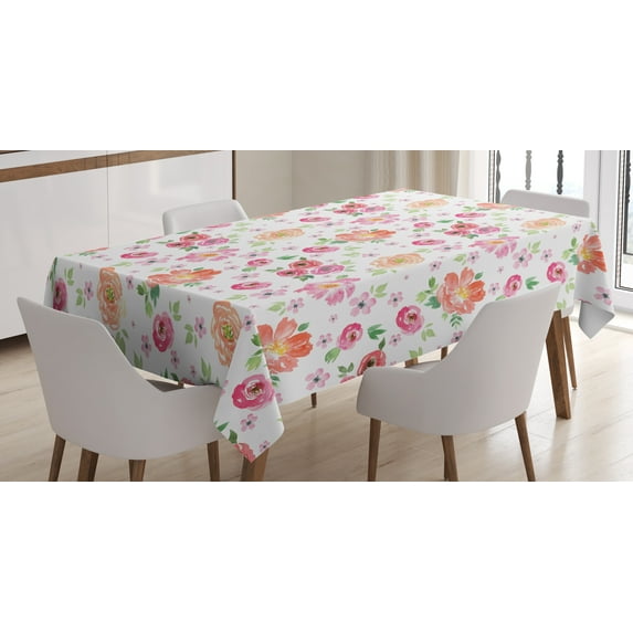Ambesonne Pale Pink Tablecloth Rectangular Table Cover, Watercolor Meadow, 52"x70", Multicolor