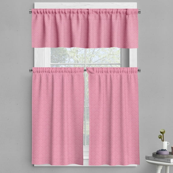 Ambesonne Pale Pink Valance & Curtain, Rococo Style Damask, 55"x30", Pink Pale Pink