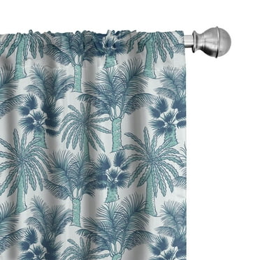 Ambesonne Palm 4-Panel Curtains, Bicolour Exotic Tree Sketches, 56"x84", Dark Sky Blue Seafoam