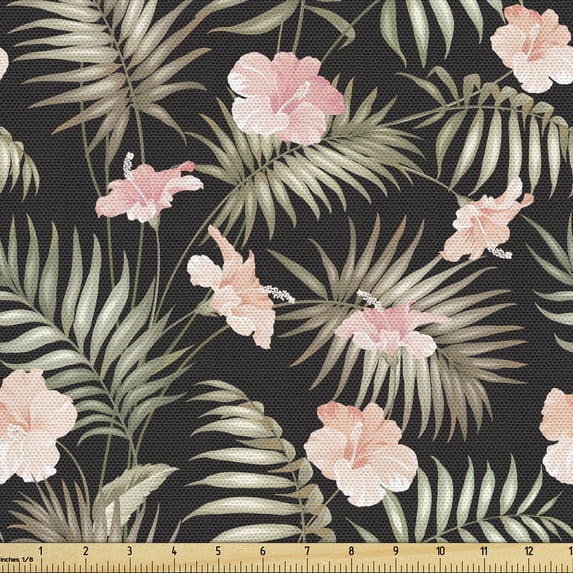 Ambesonne Palm Fabric by the Yard Upholstery, Tropical Flora on Exotic Leaf, 10 Yards, Charcoal Grey Blush