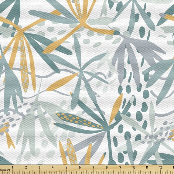 Ambesonne Palm Fabric by the Yard Upholstery, Tropical Flowers and Soft Dots, 2 Yards, Apricot and Pale Seafoam
