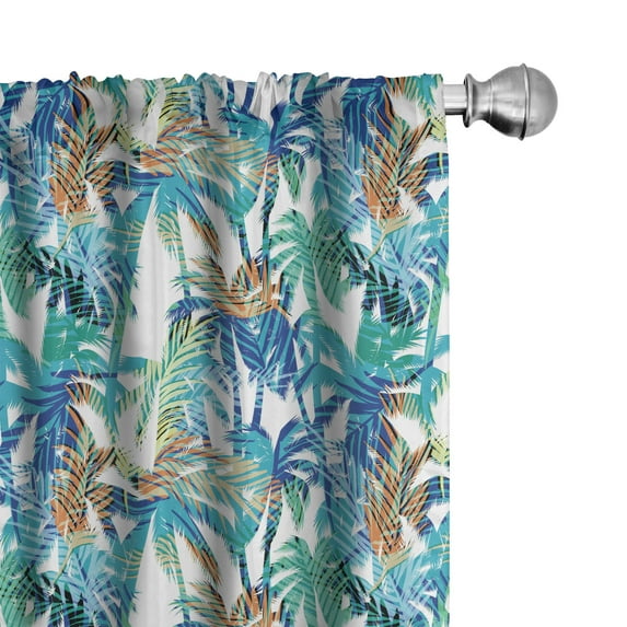 Ambesonne Palm Leaf Curtains, Abstract Nature Dream, Pair of 28"x95", Blue Mint Green Orange