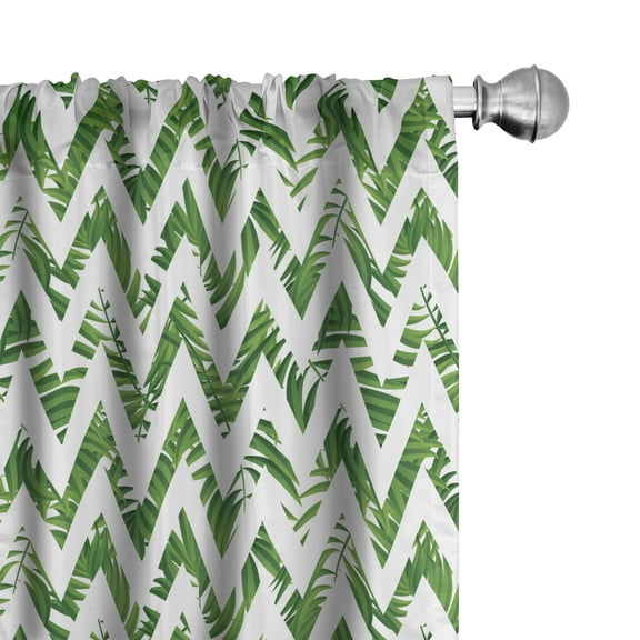 Ambesonne Palm Leaf Curtains, Chevron Motif, Pair of 28"x95", Green White