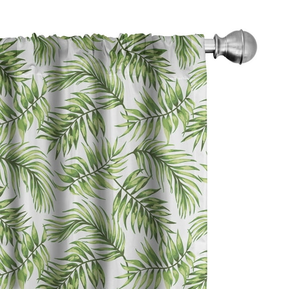 Ambesonne Palm Leaf Curtains, Exotic Tree Hawaiian, Pair of 28"x63", Fern Green