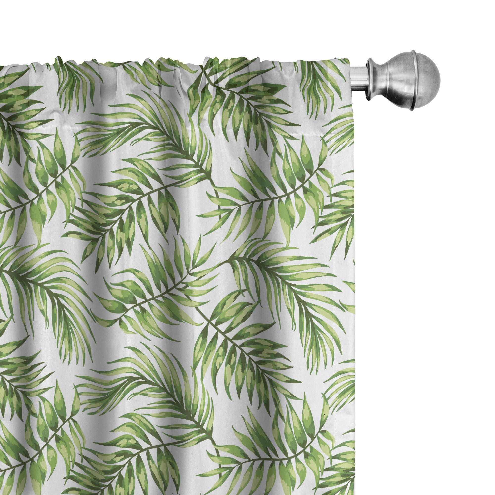 Green Palm Leaf Light Filtering Polyester Curtain Panels, 28" x 63", Set of 2