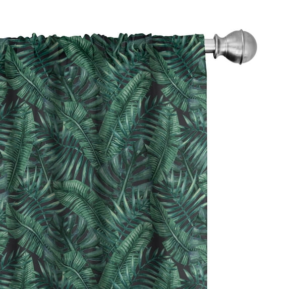 Ambesonne Palm Leaf Curtains, Fresh Hawaii Summer, Pair of 28"x84", Dark Green Black