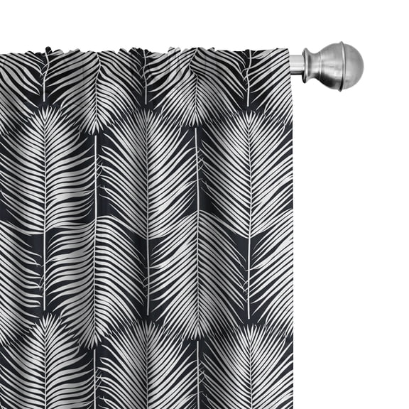 Ambesonne Palm Leaf Curtains, Monochrome Leaves Exotic, Pair of 28"x84", Black and White