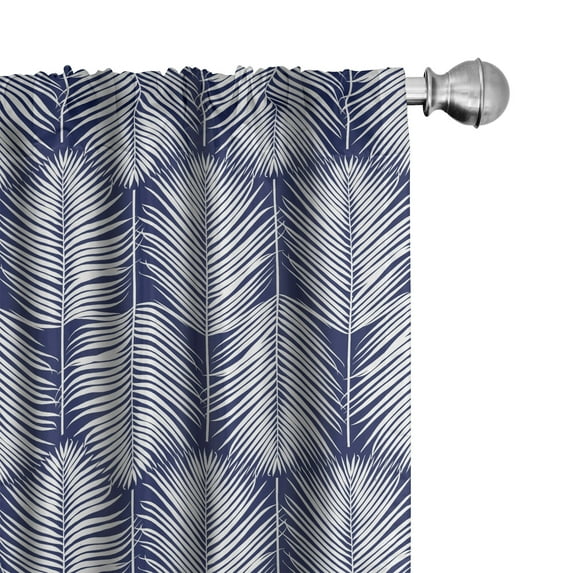 Ambesonne Palm Leaf Curtains, Navy Tropic Leaves Exotic, Pair of 28"x95", Navy Blue White
