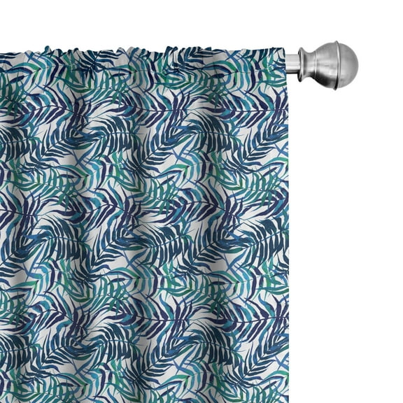 Ambesonne Palm Leaf Curtains, Tropical Nature Exotic, Pair of 28"x95", Turquoise Navy Blue
