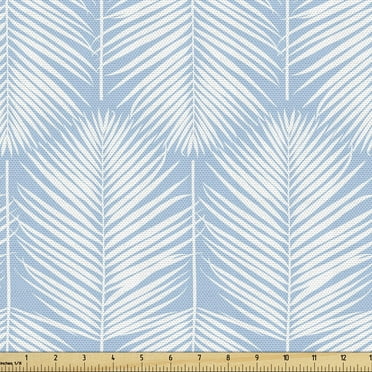 Ambesonne Palm Leaf Fabric by the Yard Upholstery, Blue Tropic Leaves Exotic, 5 Yards, Pale Blue White