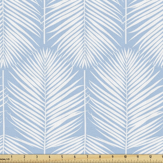 Ambesonne Palm Leaf Fabric by the Yard Upholstery, Blue Tropic Leaves Exotic, 5 Yards, Pale Blue White