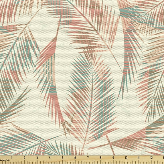 Ambesonne Palm Leaf Fabric by the Yard Upholstery, Vintage Tropical Leaves, 3 Yards, Cream Coral and Laurel Green