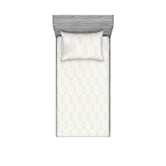Ambesonne Palm Leaf Fitted Sheet & Pillow Sham Set, Eggshell Leaves Exotic, Twinxl, Eggshell White