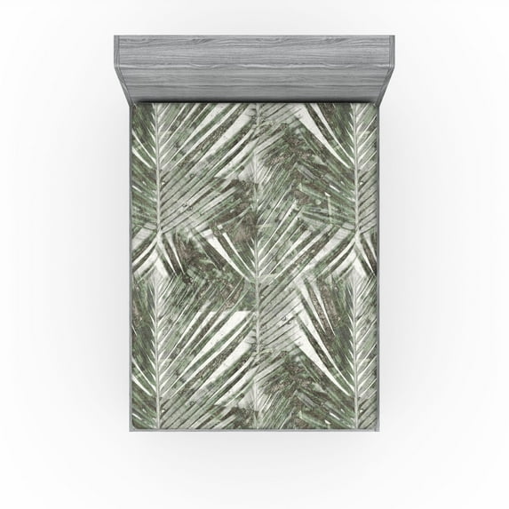 Ambesonne Palm Leaf Fitted Sheet, Vintage Hawaii Pattern, King Size, Taupe Sage Green