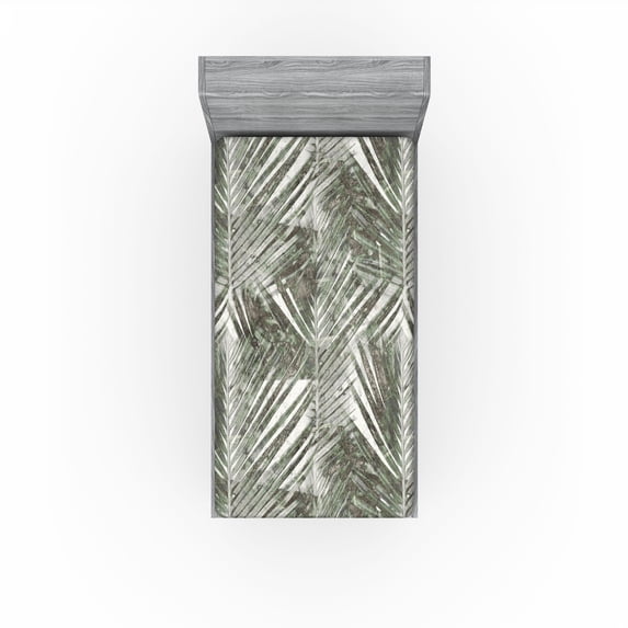 Ambesonne Palm Leaf Fitted Sheet, Vintage Hawaii Pattern, Twin XL Size, Taupe Sage Green