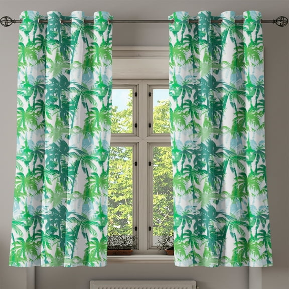 Ambesonne Palm Leaf Grommet Curtain, Exotic Fantasy Jungle, 50" x 54", Forest Green Lime Green
