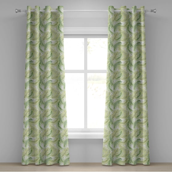 Ambesonne Palm Leaf Grommet Curtain, Fresh Environment, 50" x 96", Fern Green Pale Green
