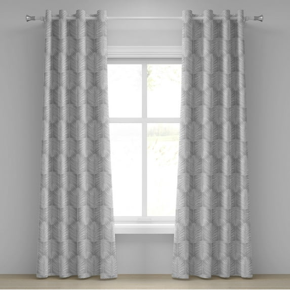 Ambesonne Palm Leaf Grommet Curtain, Grey Tropic Leaves Exotic, 50"x72", Grey and White