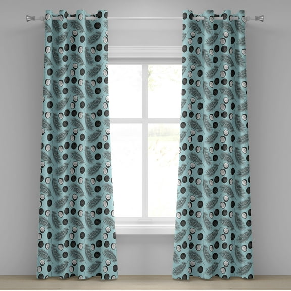 Ambesonne Palm Leaf Grommet Curtain, Hawaiian Tropical, 50" x 96", Aqua Black White