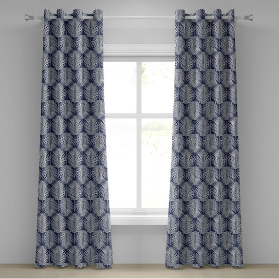 Ambesonne Palm Leaf Grommet Curtain, Navy Tropic Leaves Exotic, 50"x96", Navy Blue White