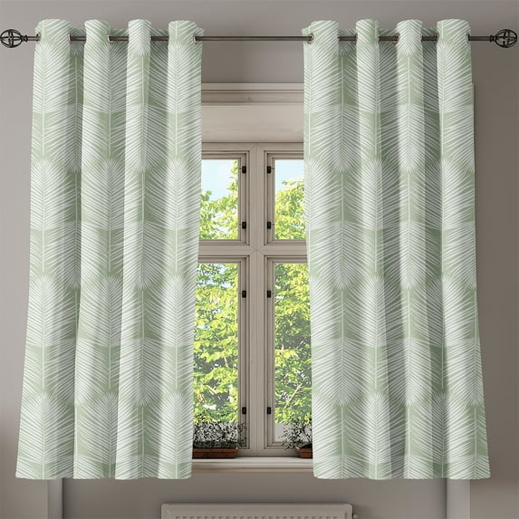 Ambesonne Palm Leaf Grommet Curtain, Pale Green Leaves Exotic, 50"x63", Pale Green White