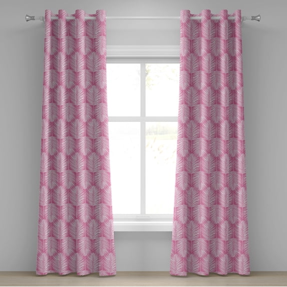Ambesonne Palm Leaf Grommet Curtain, Pink Tropic Leaves Exotic, 50"x72", Pink and White