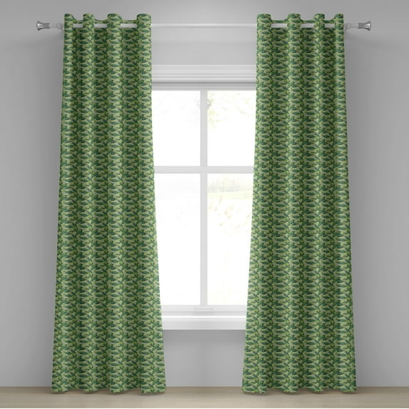 Ambesonne Palm Leaf Grommet Curtain, Rainforest Foliage, 50" x 84", Green Apple Green