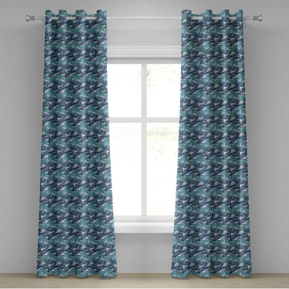 Ambesonne Palm Leaf Grommet Curtain, Tropical Nature Exotic, 50" x 120", Turquoise Navy Blue