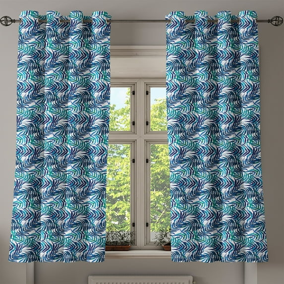 Ambesonne Palm Leaf Grommet Curtain, Tropical Nature Exotic, 50" x 63", Turquoise Navy Blue