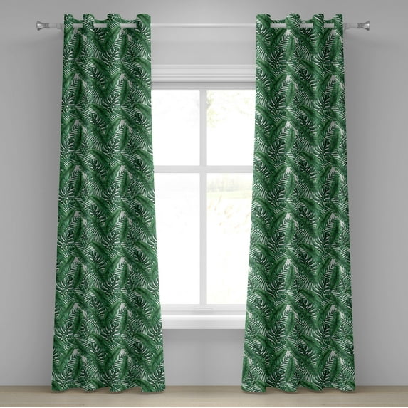 Ambesonne Palm Leaf Grommet Curtain, Watercolor Jungle, 50" x 120", Forest Green and White