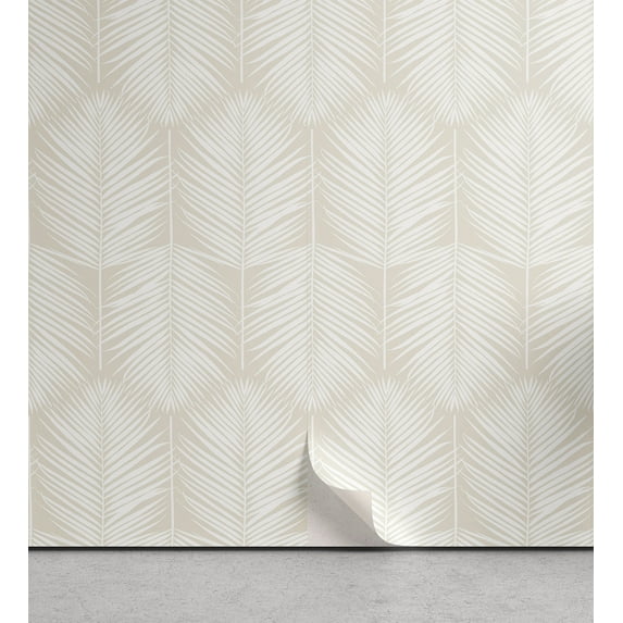 Ambesonne Palm Leaf Peel & Stick Wallpaper for Home, Eggshell Leaves Exotic, 13"x100", Eggshell White