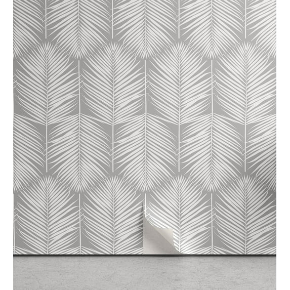 Ambesonne Palm Leaf Peel & Stick Wallpaper for Home, Grey Tropic Leaves Exotic, 13"x100", Grey and White