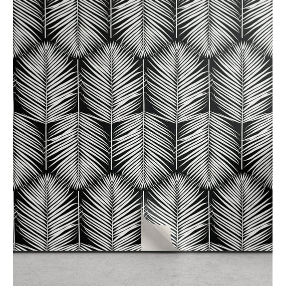 Ambesonne Palm Leaf Peel & Stick Wallpaper for Home, Monochrome Leaves Exotic, 13"x36", Black and White